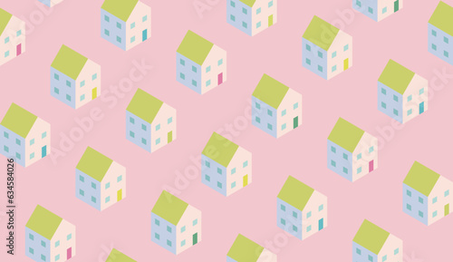 vector seamless pattern of pastel color houses with five windows
