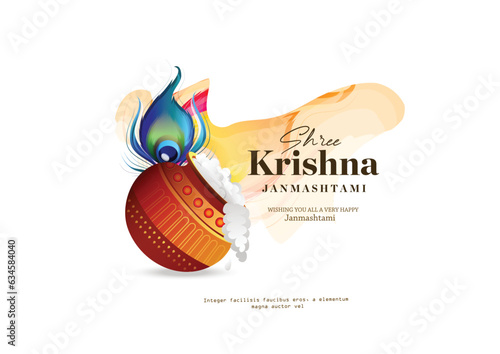 Creative Hand Lettering Text "Krishna Janmashtami" with Beautiful Illustration of Dahi Handi, Traditional Poster Design for Hindu Festival Shree Krishna Janmashtami.