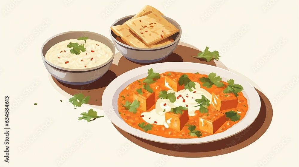 An illustration of an Indian food dish paneer masala AI Generated An illustration of an Indian food dish paneer masala AI Generated