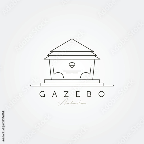 gazebo vector line art logo illustration design, pergola backyard icon vector design