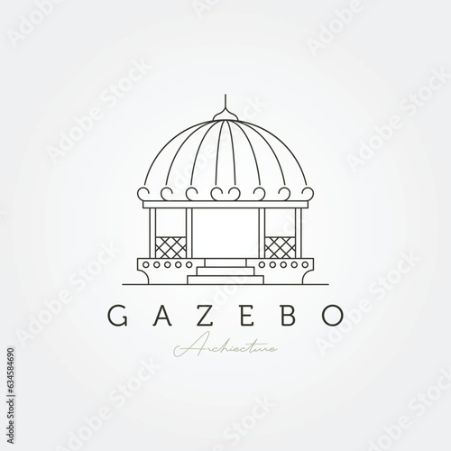 gazebo dome line art vector illustration design, gazebo garden construction icon vector design