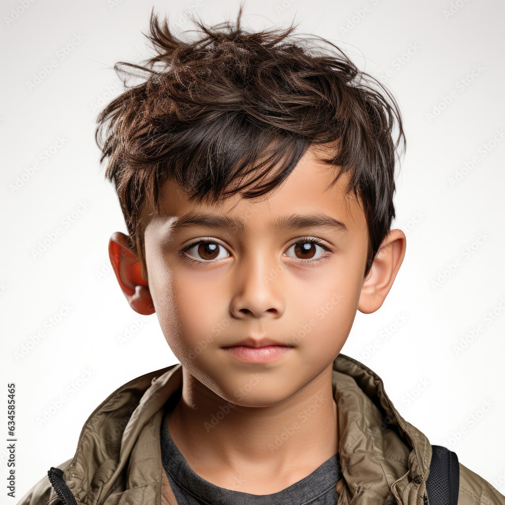 A focused 9-year-old Indonesian boy with a determined gaze.