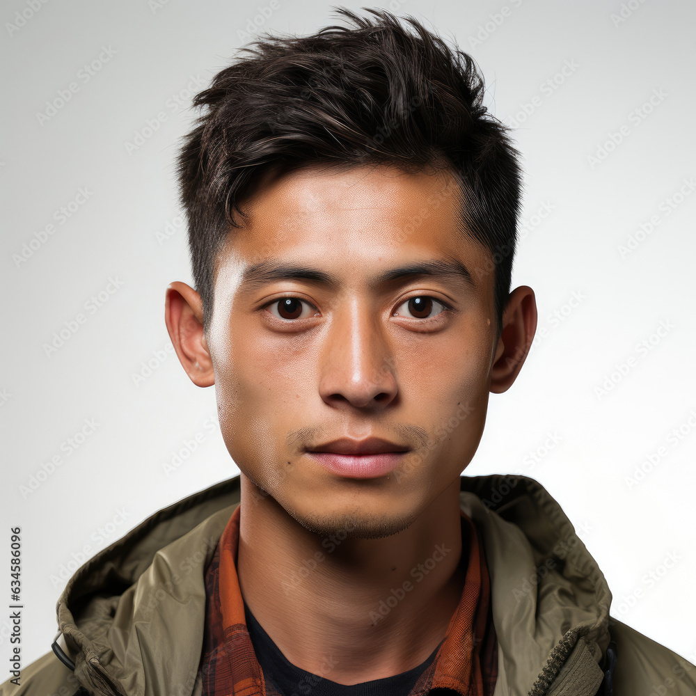 Obraz premium Professional studio head shot of a 20-year-old Vietnamese man radiating optimism and hope.
