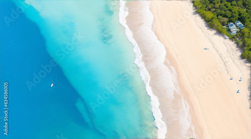 Aerial top view of beach with blue sea by Generative AI