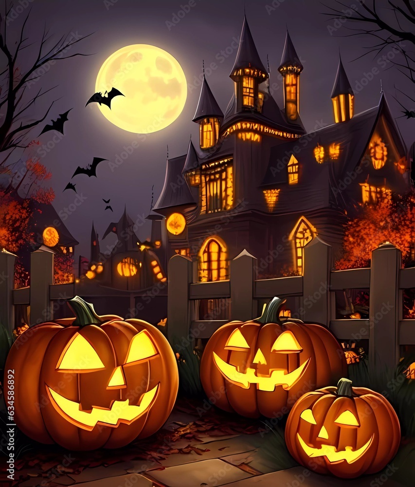 halloween background with pumpkin and bats halloween background with pumpkin and bats
