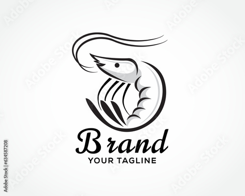 line art prawn shrimp sea food logo icon symbol design template illustration inspiration