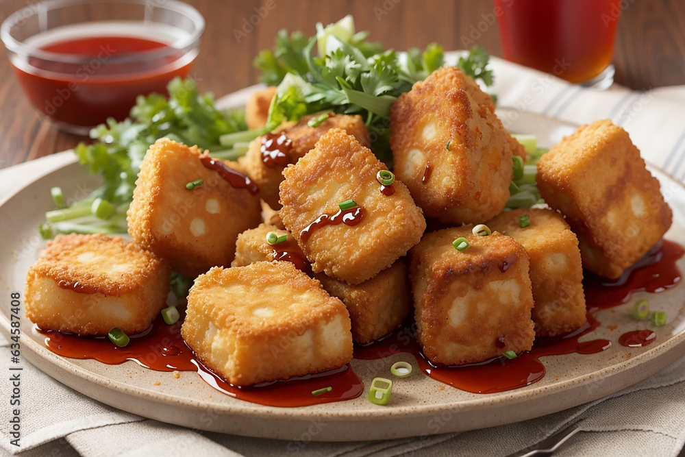 Crispy fried Tofu Nuggets, Creative AI Crispy fried Tofu Nuggets, Creative AI