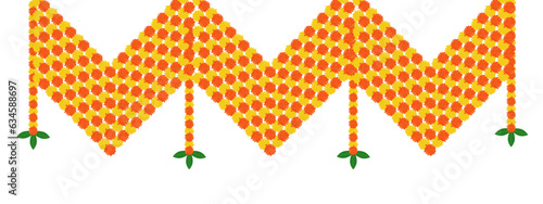 Traditional indian marigold floral garland vector,wedding and festival decoration,border flower decoration with transparent background