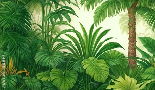 Tropical vintage botanical landscape, palm tree. © Preyanuch
