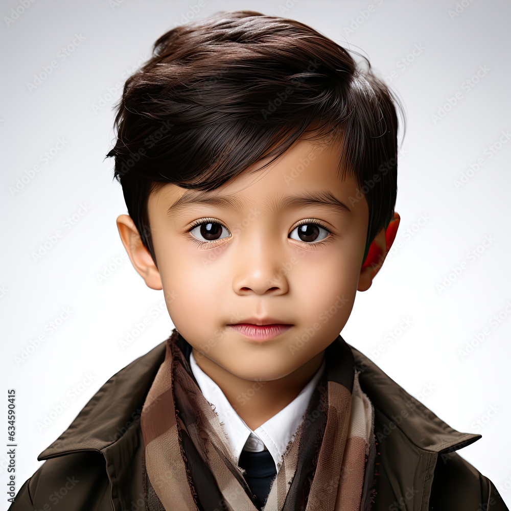 A demure 7-year-old Kazakhstani boy with a modest expression in a professional studio headshot. A demure 7-year-old Kazakhstani boy with a modest expression in a professional studio headshot.