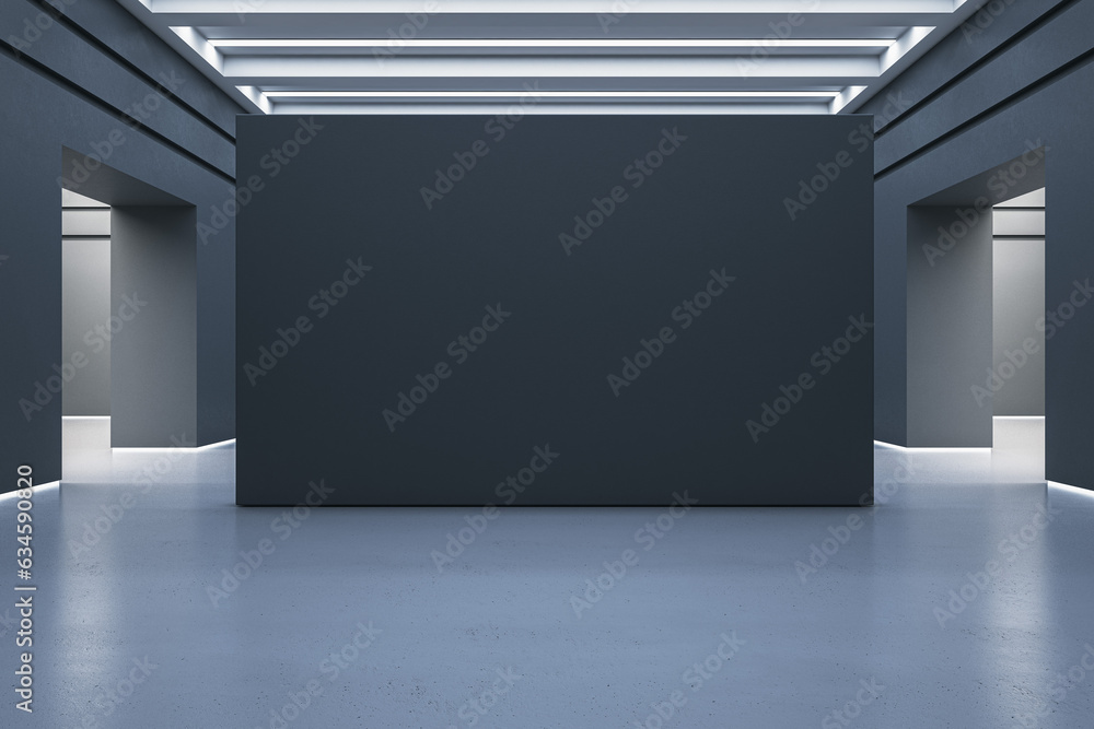 Luxury concrete gallery interior with mock up place on wall and arches. 3D Rendering. - obrazy, fototapety, plakaty 