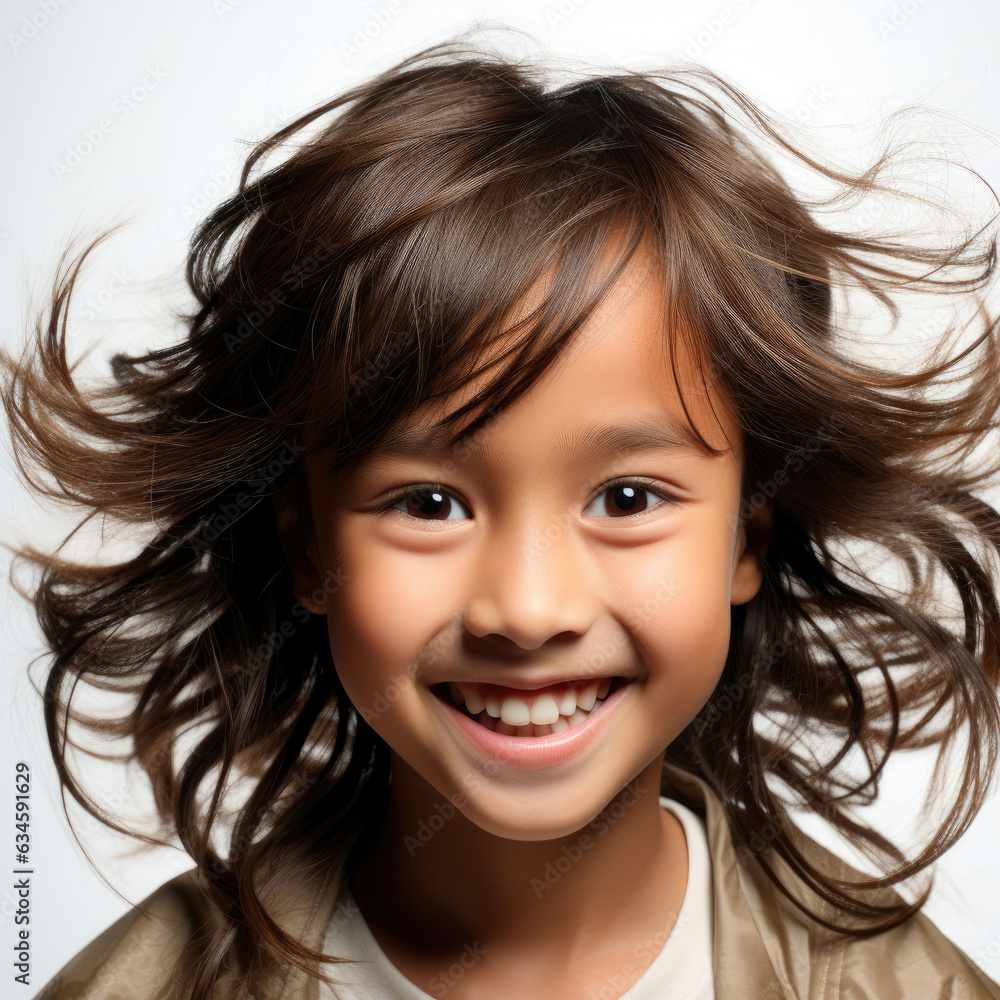 A professional studio headshot of a chipper 10-year-old Filipino girl with an upbeat expression. A professional studio headshot of a chipper 10-year-old Filipino girl with an upbeat expression.