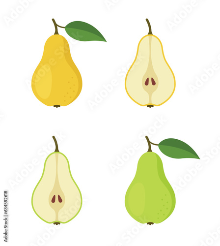 Yellow and green pears, whole and slices, eps 10 format