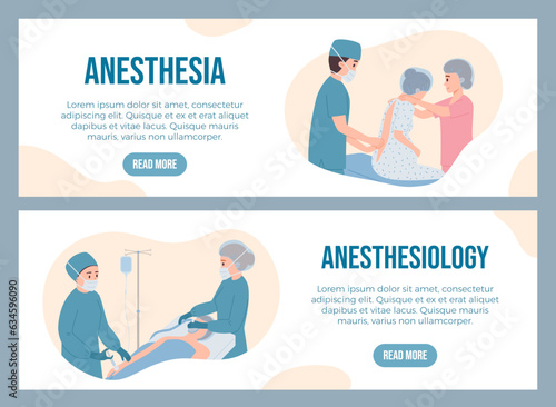 Set of website banner templates about anesthesia flat style, vector illustration