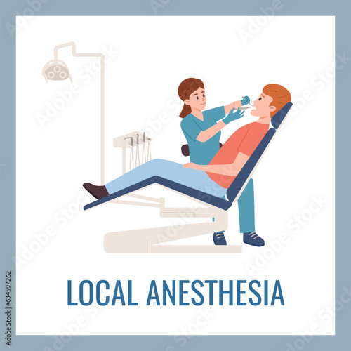 Squared banner about local anesthesia flat style, vector illustration