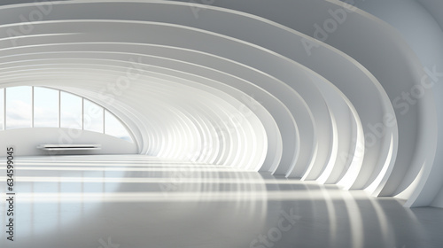 Abstract Architecture Background. White Circular Building. 3d Rendering