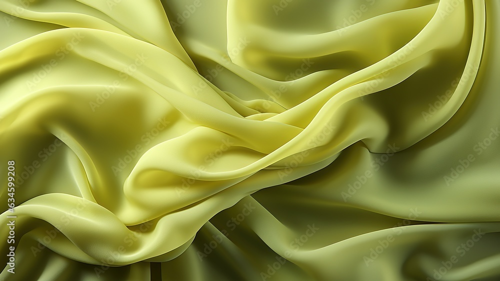 Obraz premium lime, satin fabric curves wave lines background texture for web design , banner , business,curtain Generative AI