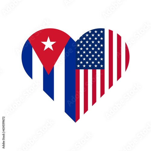unity concept. heart shape icon of cuba and united states flags. vector illustration isolated on white background