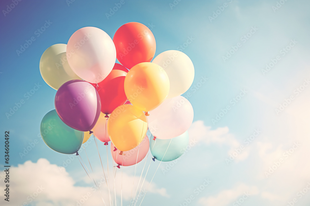 multicolor balloons with a retro - Generative AI