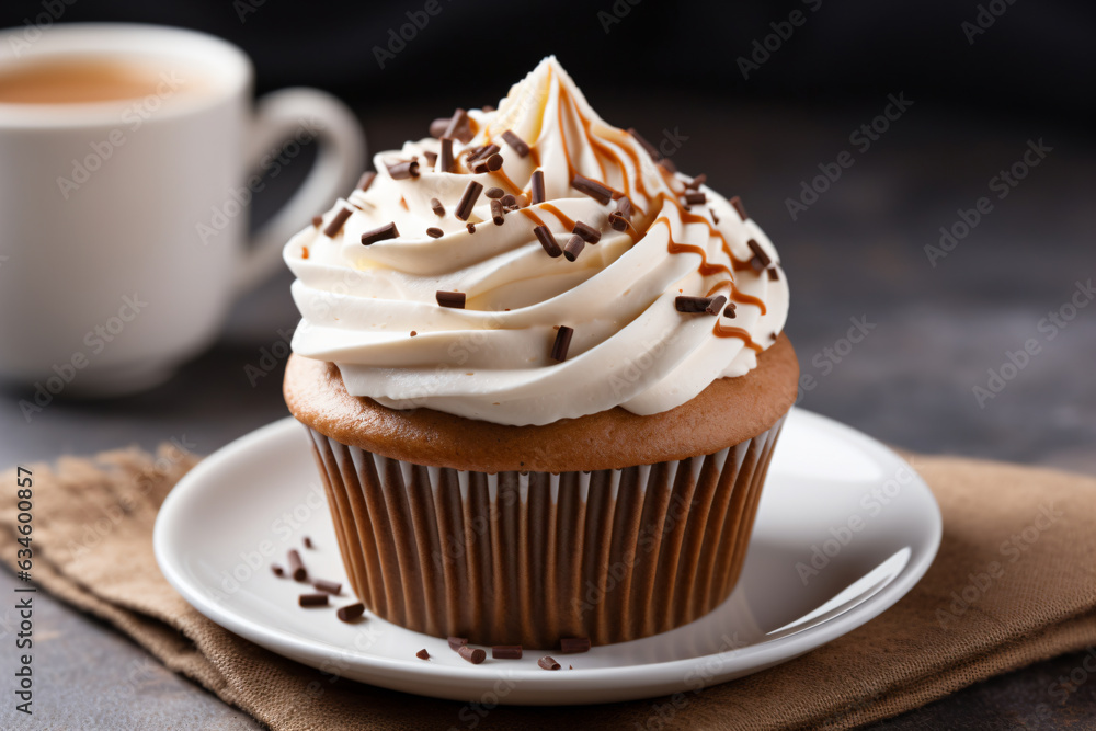 Tasty cupcake with cream on table - Generative AI