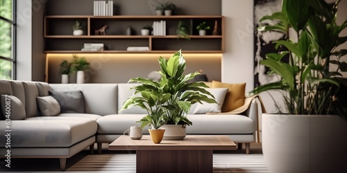 modern living room with plant, AI Generative