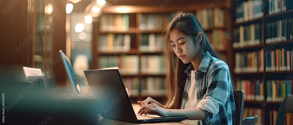 Young woman student study in the school library. Young woman student study in the school library.