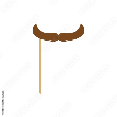 Brown vintage mustache facial hair, decorative fake whisker on stick, English, Dali moustache style, vector illustration