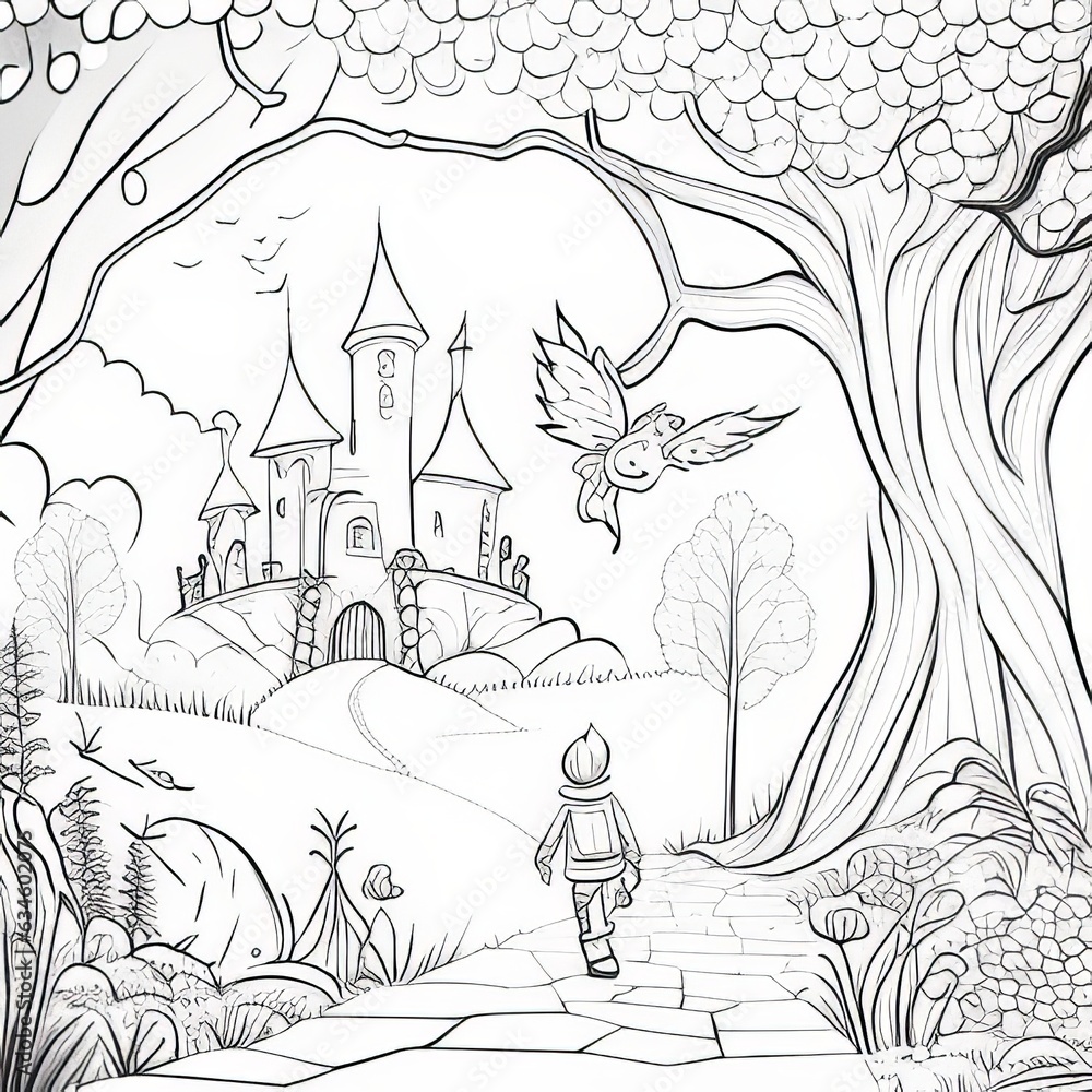 Mystical Marvels: Kids Coloring Page with Fantasy Elements