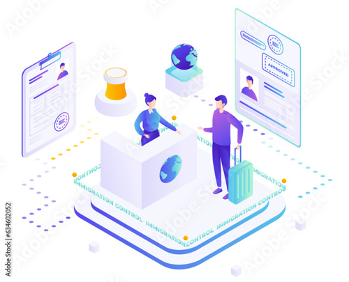 Immigration control, registration and checkpoint vector illustration