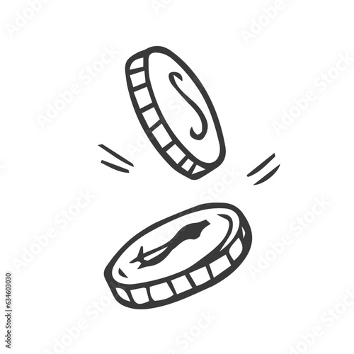 Business Finance Line Icon Coins. Money coins dropping sketch