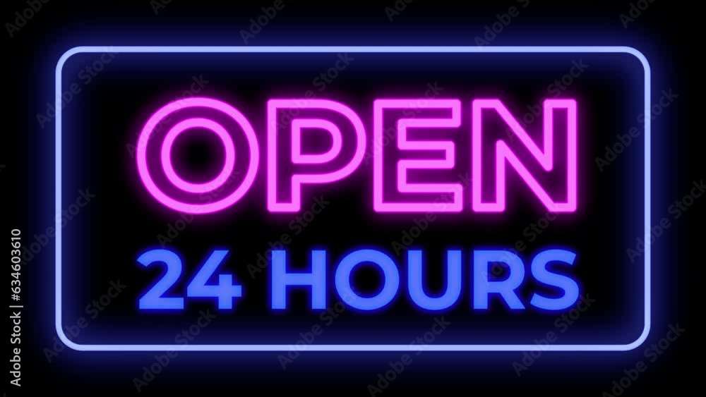 open 24 hours neon animation advertising night neon billboard open 24 hours neon animation advertising night neon billboard