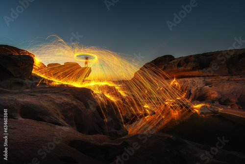 Swirl lights at Grand canyon Thailand. Grand canyon Sam phan bok at Ubonratchathani. Ubon Ratchathani, Thailand.