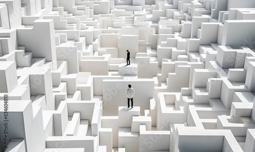 Man in maze is looking for way out. Concept of finding right solutions in life