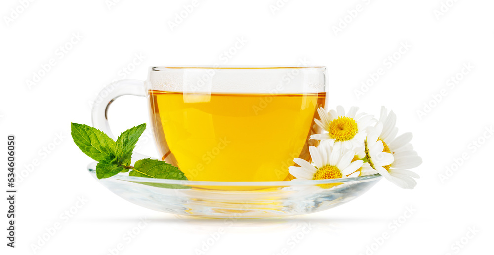 Soothing herbal tea blend with mint and chamomile Soothing herbal tea blend with mint and chamomile