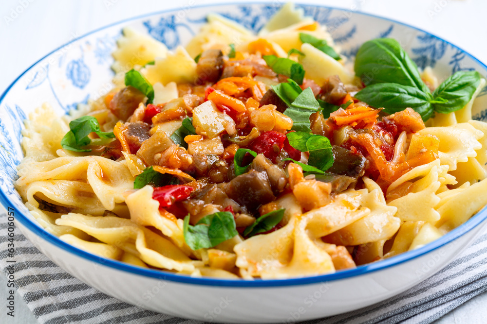 Italian pasta with vegetables close up. Italian pasta with vegetables close up.