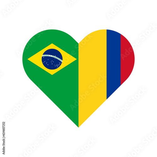 unity concept. heart shape icon of brazil and colombia flags. vector illustration isolated on white background