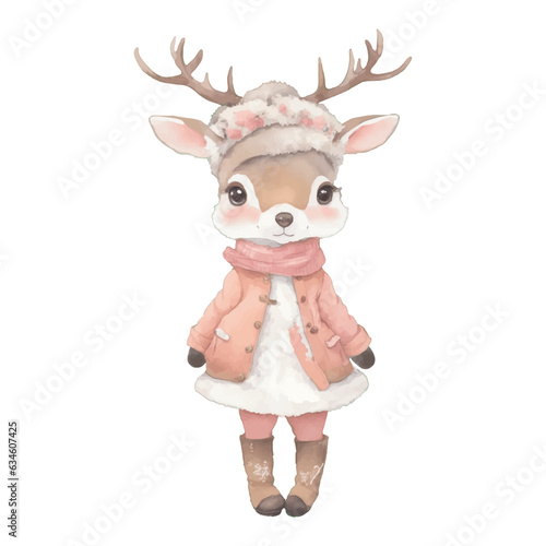 kawaii cute little bear watercolor vintage costume merry christmas and happy new year on white background vector illustration