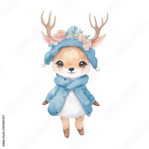 kawaii cute little bear watercolor vintage costume merry christmas and happy new year on white background vector illustration