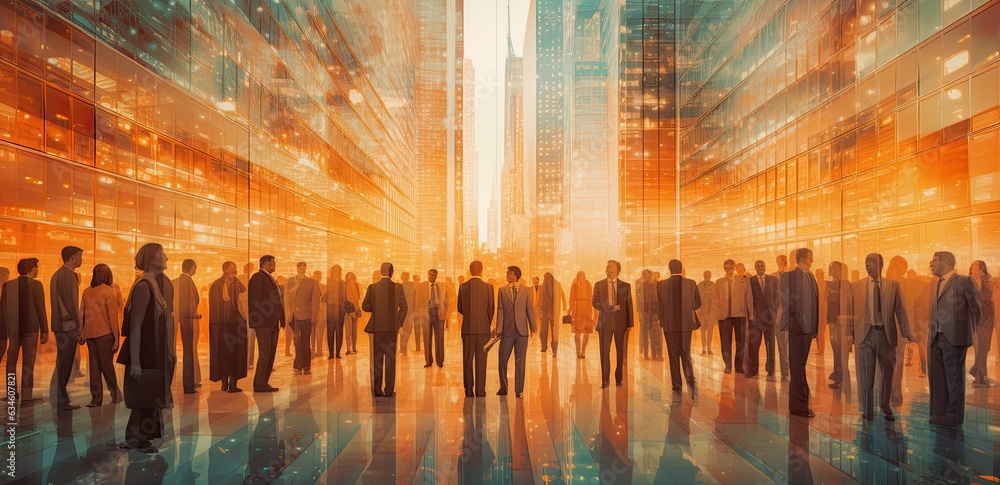 the concept of business, silhouettes of businessmen against the backdrop of a megalopolis