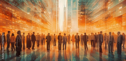 the concept of business, silhouettes of businessmen against the backdrop of a megalopolis