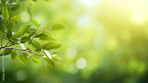 Generative AI : Sunny abstract green nature background, selective focus