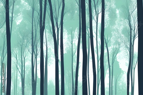 Magical forest covered in mist in the morning light. Digital illustration. Kids Cartoon Backgrounds. Children Story Book illustration. 2d illustration. Generative AI