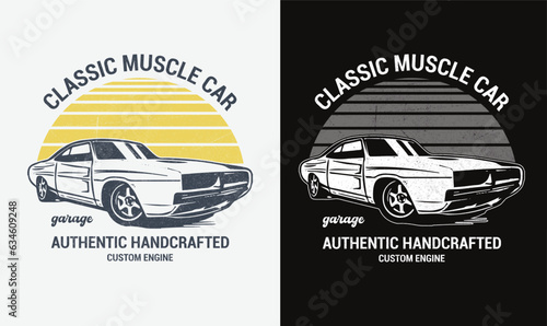 Classic Muscle Car T-shirt Design. Retro vintage custom car vector t-shirt.