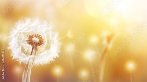 Generative AI   Dandelion abstract background. Shallow depth of field. Spring background
