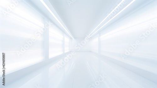 Generative AI : White blur abstract background from building hallway or corridor