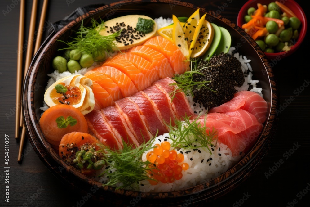 Traditional Bento Box Filled with Colorful and Delicious Japanese Dishes, Generative AI Traditional Bento Box Filled with Colorful and Delicious Japanese Dishes, Generative AI