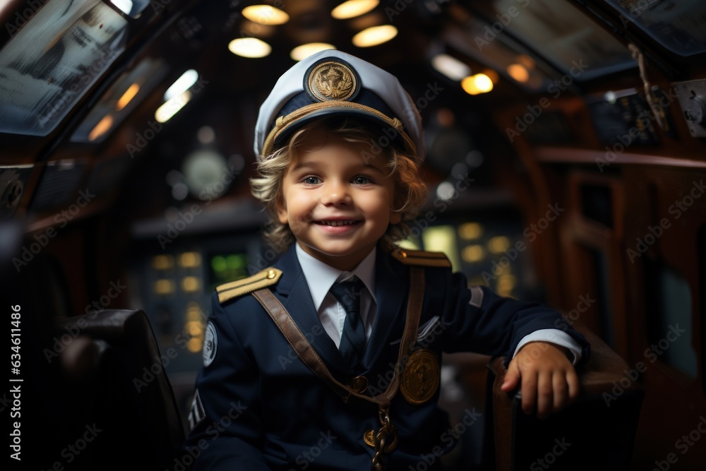 Happy kid wear airplane captain suit pilot career. Children day concept. Happy kid wear airplane captain suit pilot career. Children day concept.