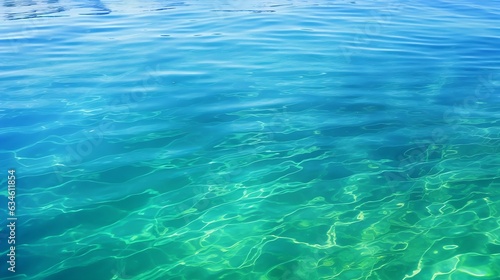 Generative AI : Blue green surface of the ocean with gentle ripples on the surface and light refracting © Generative AI