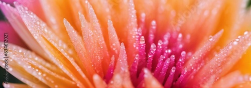 Close-up of morning dew settled on a vibrant flower petal photo