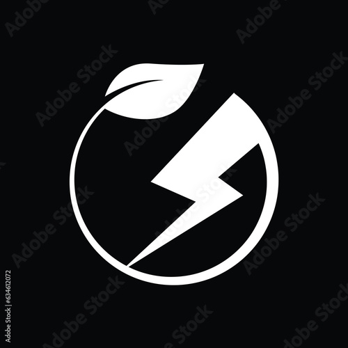 Initial thunderbolt leaf circle or eco energy saver icon, Leaf and thunderbolt icon concept for nature power electric logo.